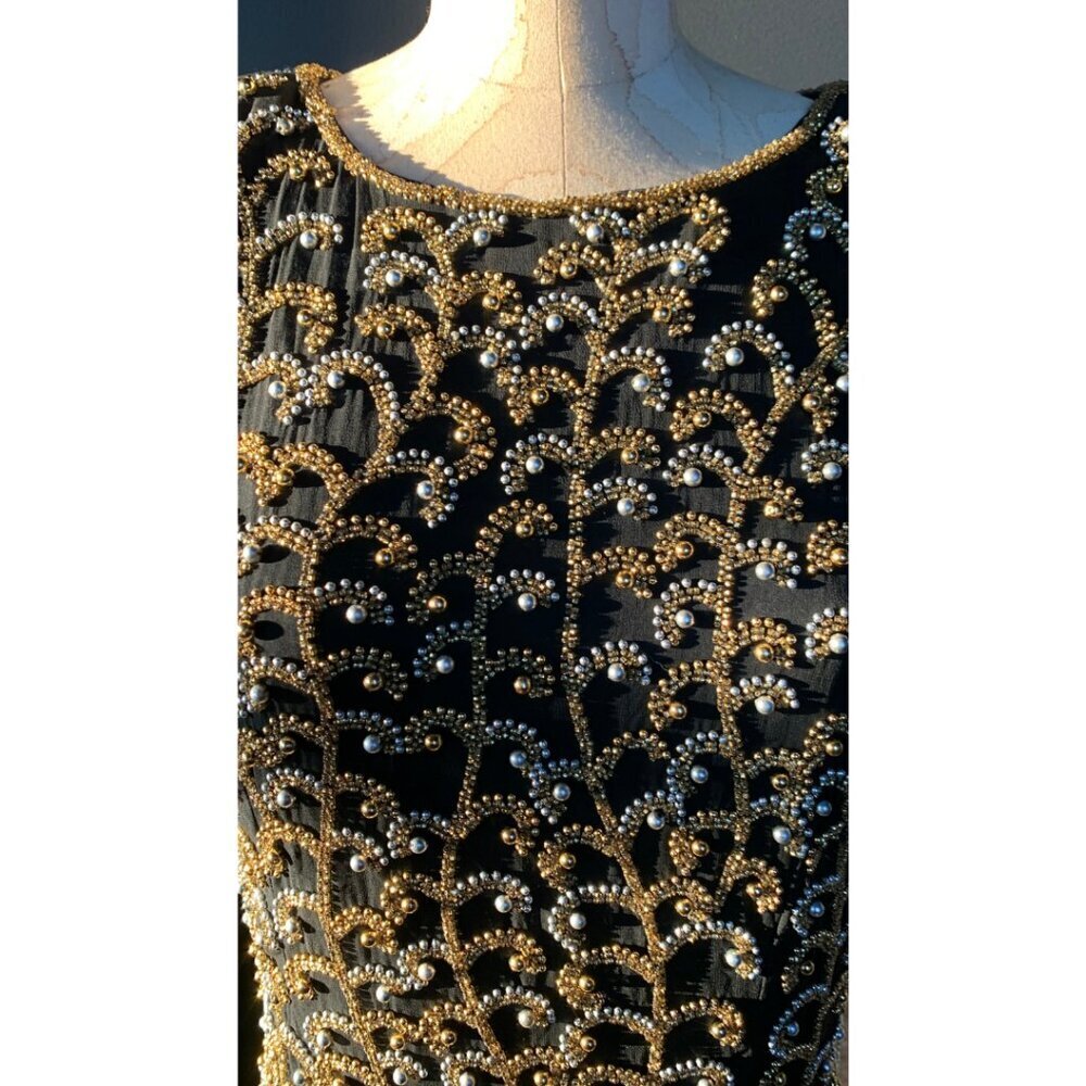 Oleg Cassini BlackTie Sequin Embellished Heavily Beaded 100% Silk Women's 14 - Picture 4 of 9